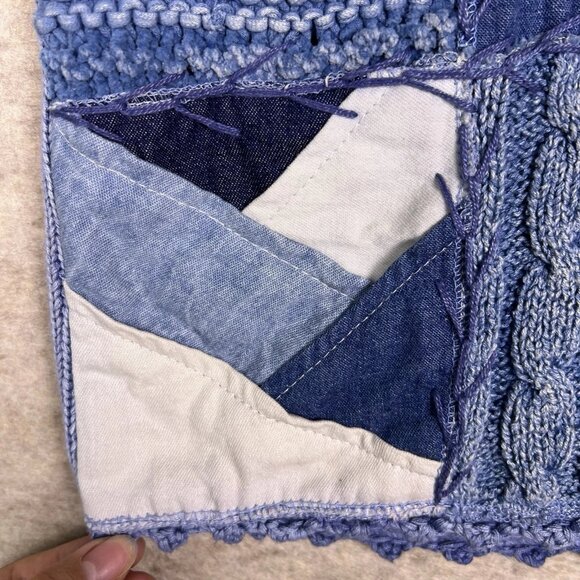 VTG Sandy Starkman Quilted Blue Patchwork Grandmacore Knit Vest Women’s Sz Small - Picture 15 of 16